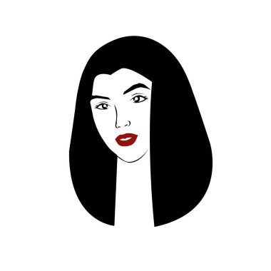 Uzun saçlı, siluetli, stilize edilmiş güzel bir kadın yüzü. Kadın saçı kaplıca salonu logosu ya da sembol.