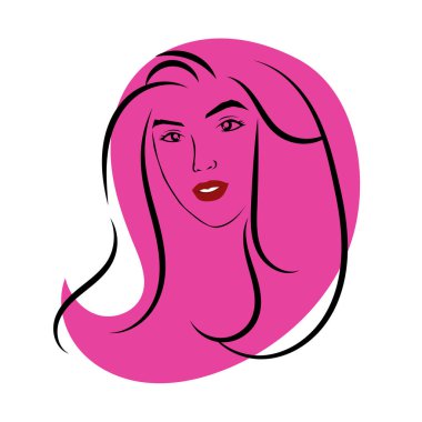 Uzun saçlı, siluetli, stilize edilmiş güzel bir kadın yüzü. Kadın saçı kaplıca salonu logosu ya da sembol.