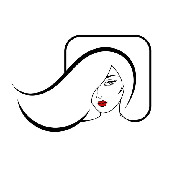 Estilizado Hermosa Cara Mujer Con Silueta Pelo Largo Logotipo Símbolo — Vector de stock