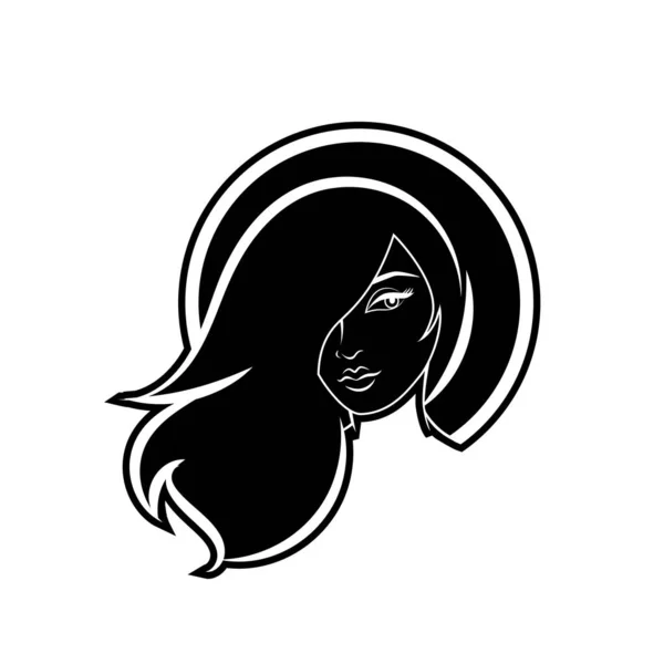 Стилізоване Обличчя Красивої Жінки Довгим Силуетом Волосся Жіночий Салон Краси — стоковий вектор