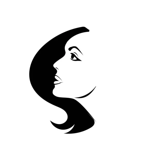 Stylizowana Piękna Kobieta Twarz Długimi Włosami Sylwetka Logo Lub Symbol — Wektor stockowy