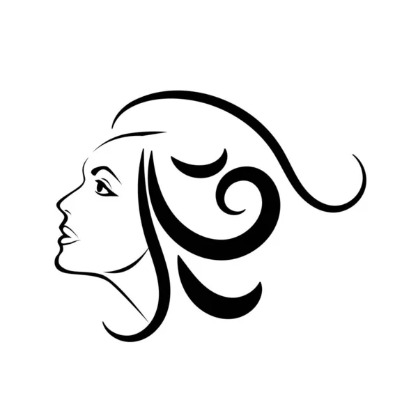 スタイルの長い髪のシルエットと美しい女性の顔 女性の髪の美しさスパサロンのロゴやシンボル — ストックベクタ