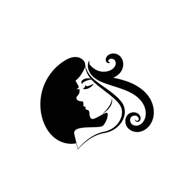 スタイルの長い髪のシルエットと美しい女性の顔 女性の髪の美しさスパサロンのロゴやシンボル — ストックベクタ