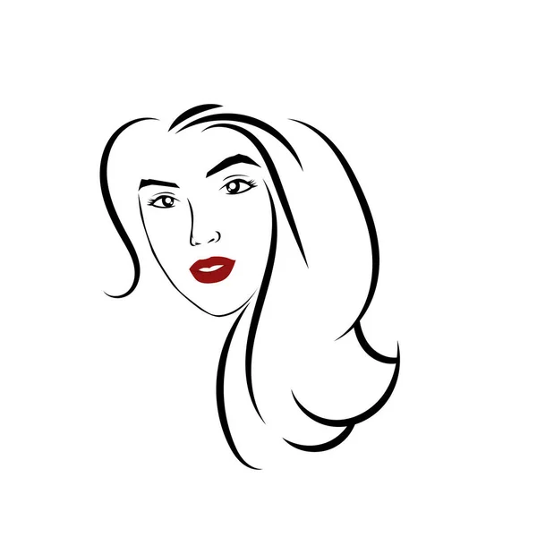 Estilizado Hermosa Cara Mujer Con Silueta Pelo Largo Logotipo Símbolo — Vector de stock