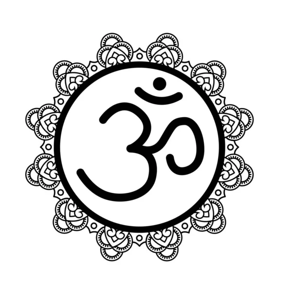 带有Om符号的风格化Mandala框架 手绘东方装饰品 用于贺卡 邀请函 彩色书籍和瑜伽海报 — 图库矢量图片