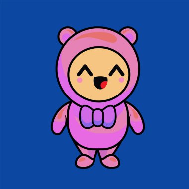 İllüstrasyon şirin çizgi film ayı kawaii chibi stili Emoji karakter çıkartması simgesi