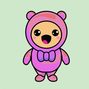 İllüstrasyon şirin çizgi film ayı kawaii chibi stili Emoji karakter çıkartması simgesi