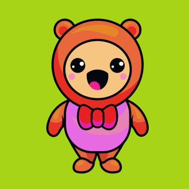 İllüstrasyon şirin çizgi film ayı kawaii chibi stili Emoji karakter çıkartması simgesi