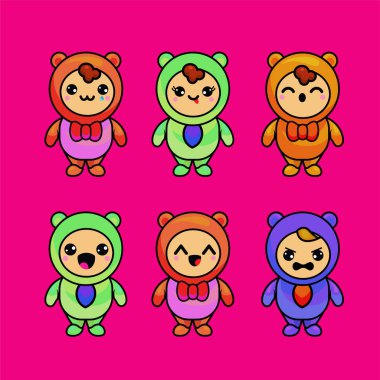 İllüstrasyon şirin çizgi film ayı kawaii chibi stili Emoji karakter çıkartması simgesi