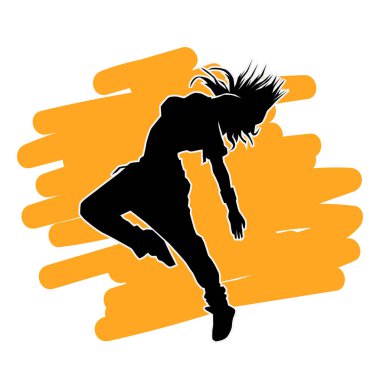 Renkli arka planda dans eden genç bir kızın vektör silueti