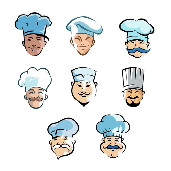 Conjunto Cozinheiros Chef Desenhos Animados Rostos Desenhados Mão Personagem Chef — Vetor de Stock