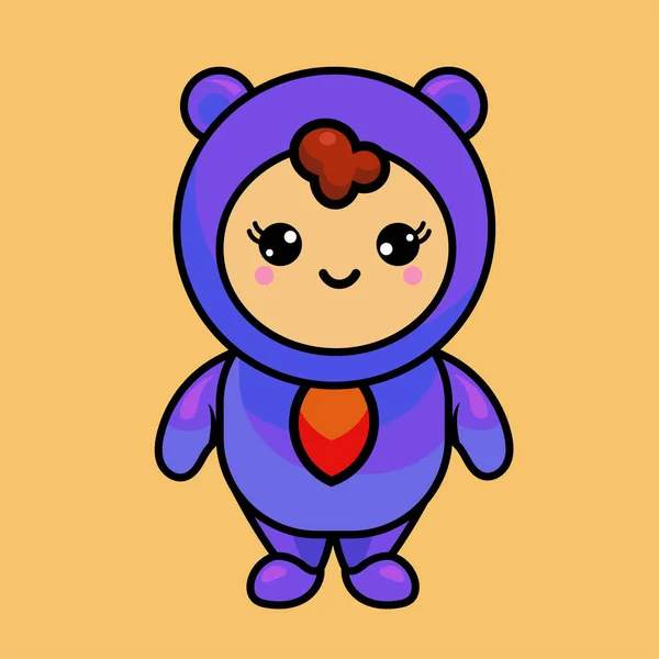 Ilustración Lindo Oso Dibujos Animados Kawaii Chibi Estilo Emoji Carácter — Vector de stock