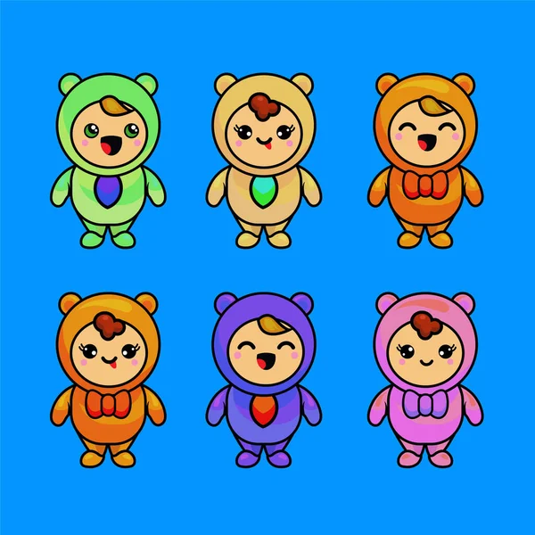 Illustration Niedlich Cartoon Bär Kawaii Chibi Stil Emoji Charakter Aufkleber — Stockvektor