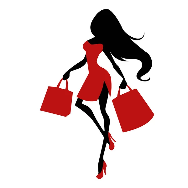 Διανυσματική Σιλουέτα Μιας Γυναίκας Τσάντα Για Ψώνια Λευκό Φόντο — Διανυσματικό Αρχείο