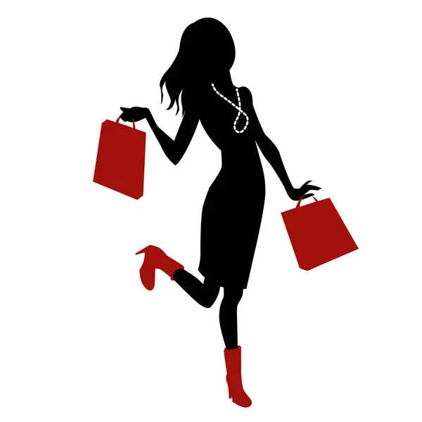 Silhouette Vectorielle Une Femme Avec Sac Provisions Sur Fond Blanc — Image vectorielle