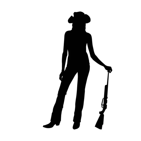 Vector Silhouette Cowgirl Wearing Western Suit White Background — Stock Vector