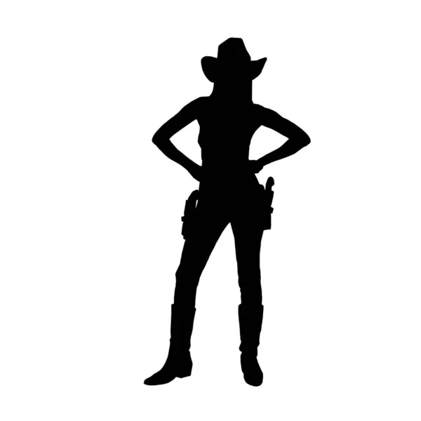 Silhouette Vectorielle Une Cow Girl Portant Costume Occidental Sur Fond — Image vectorielle