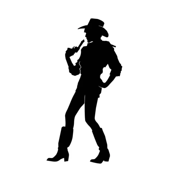 Vector Silhouette Cowgirl Wearing Western Suit White Background — Stock Vector