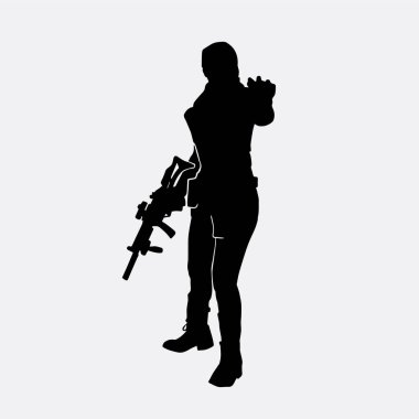 Beyaz arka planda üniforma giyen bir kadın polis memurunun vektör silueti.