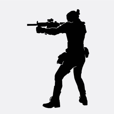 Beyaz arka planda üniforma giyen bir kadın polis memurunun vektör silueti.