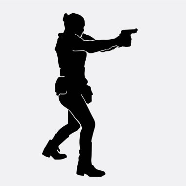 Beyaz arka planda üniforma giyen bir kadın polis memurunun vektör silueti.