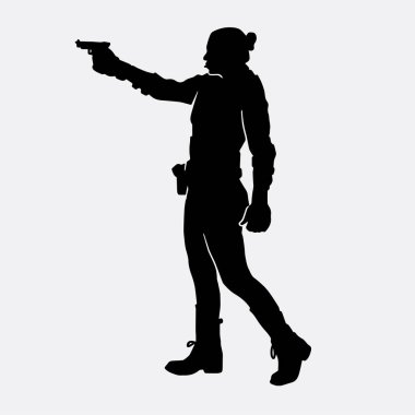 Beyaz arka planda üniforma giyen bir kadın polis memurunun vektör silueti.