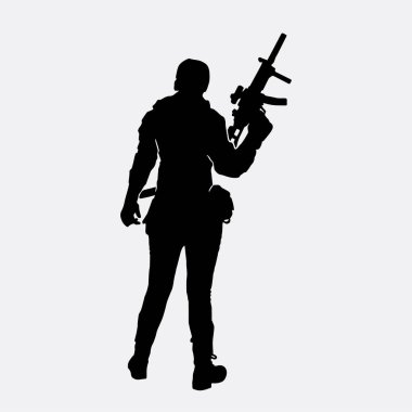 Beyaz arka planda üniforma giyen bir kadın polis memurunun vektör silueti.