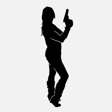 Beyaz arka planda üniforma giyen bir kadın polis memurunun vektör silueti.