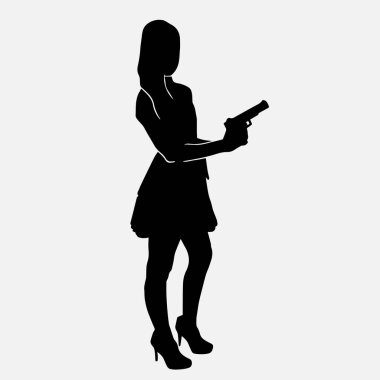 Beyaz arka planda üniforma giyen bir kadın polis memurunun vektör silueti.