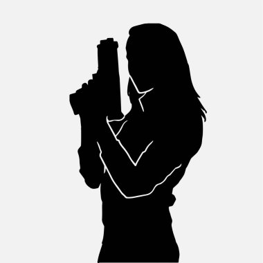 Beyaz arka planda üniforma giyen bir kadın polis memurunun vektör silueti.