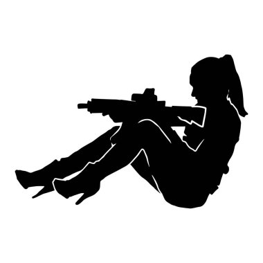 Beyaz arka planda üniforma giyen bir kadın polis memurunun vektör silueti.