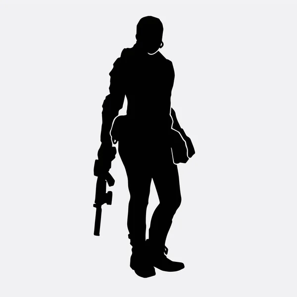 Vector Silhouette Female Police Agent Wearing Uniform White Background — Stock Vector