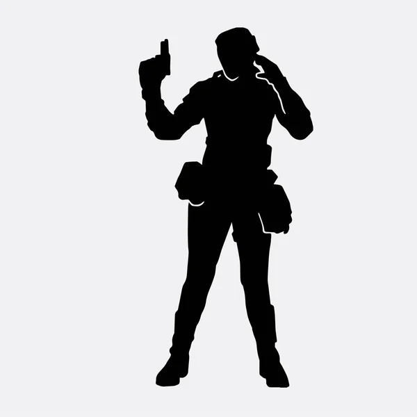 Silhouette Vettoriale Agente Polizia Donna Che Indossa Uniforme Sfondo Bianco — Vettoriale Stock