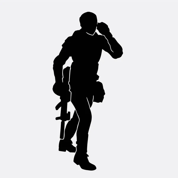 Vector Silhouette Female Police Agent Wearing Uniform White Background — Stock Vector