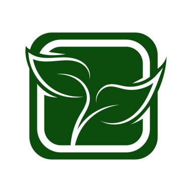 Yeşil Yaprak eko organik logo tasarım vektör şablonu. Basit düz yeşil yaprak tasarım vektörü Doğal ürünler kullanılarak orman koruma kavramı.