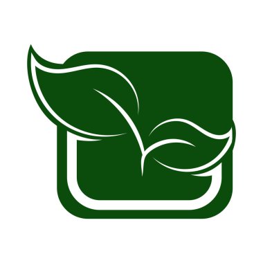 Yeşil Yaprak eko organik logo tasarım vektör şablonu. Basit düz yeşil yaprak tasarım vektörü Doğal ürünler kullanılarak orman koruma kavramı.