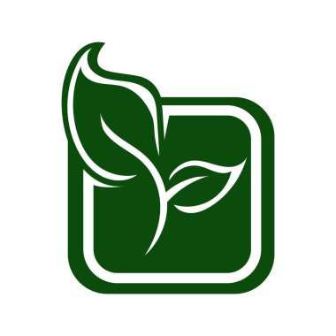 Yeşil Yaprak eko organik logo tasarım vektör şablonu. Basit düz yeşil yaprak tasarım vektörü Doğal ürünler kullanılarak orman koruma kavramı.