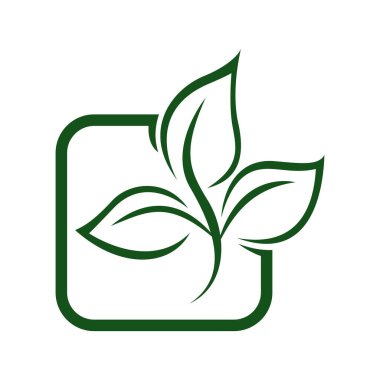 Yeşil Yaprak eko organik logo tasarım vektör şablonu. Basit düz yeşil yaprak tasarım vektörü Doğal ürünler kullanılarak orman koruma kavramı.