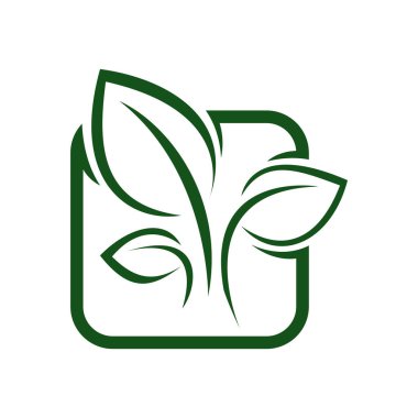 Yeşil Yaprak eko organik logo tasarım vektör şablonu. Basit düz yeşil yaprak tasarım vektörü Doğal ürünler kullanılarak orman koruma kavramı.