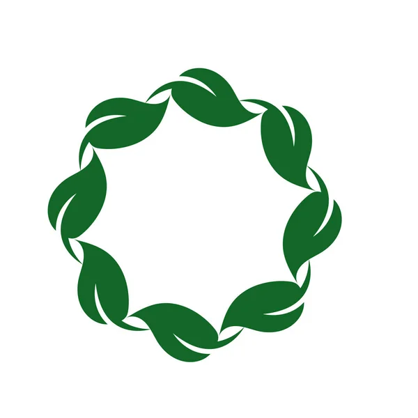 ベクトル 葉を持つ枝の丸旗 円の中に緑の葉 ベクターの葉やテキストの場所 — ストックベクタ