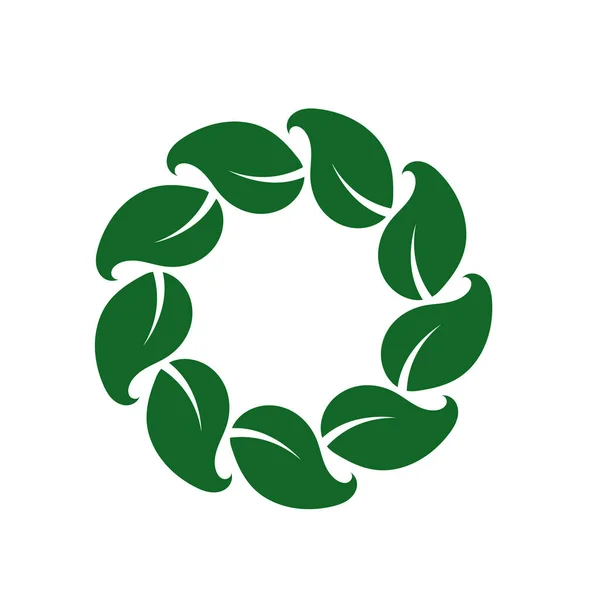 Vettore Bandiera Rotonda Rami Con Foglie Foglie Verdi Cerchio Foglie — Vettoriale Stock