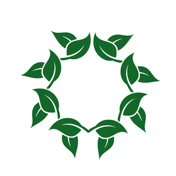 Vettore Bandiera Rotonda Rami Con Foglie Foglie Verdi Cerchio Foglie — Vettoriale Stock