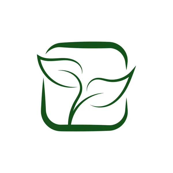 绿叶生态有机标志设计矢量模板 简单的扁平绿叶设计矢量利用自然产品保护森林的概念 — 图库矢量图片