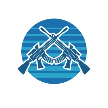 İki makineli tüfeğin silueti kesişti. Çapraz otomatik silah sembolü çizimi.