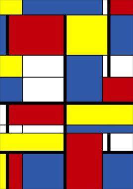 Soyut Bauhaus geometrik desen arka plan, vektör çember, üçgen ve kare çizgiler renk tasarımı. Renkli Bauhaus desen arkaplanı