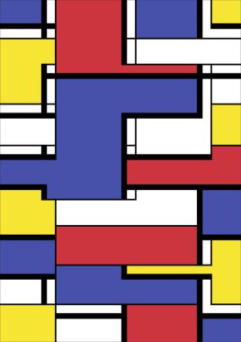 Soyut Bauhaus geometrik desen arka plan, vektör çember, üçgen ve kare çizgiler renk tasarımı. Renkli Bauhaus desen arkaplanı