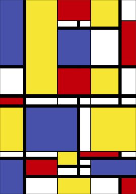 Soyut Bauhaus geometrik desen arka plan, vektör çember, üçgen ve kare çizgiler renk tasarımı. Renkli Bauhaus desen arkaplanı