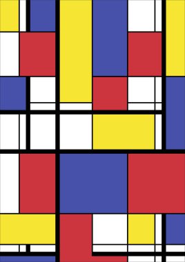 Soyut Bauhaus geometrik desen arka plan, vektör çember, üçgen ve kare çizgiler renk tasarımı. Renkli Bauhaus desen arkaplanı