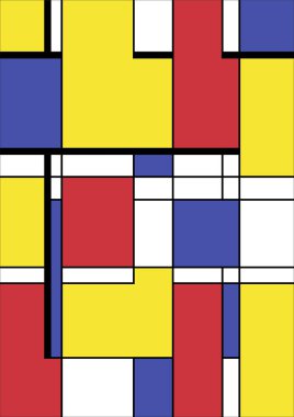 Soyut Bauhaus geometrik desen arka plan, vektör çember, üçgen ve kare çizgiler renk tasarımı. Renkli Bauhaus desen arkaplanı