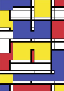 Soyut Bauhaus geometrik desen arka plan, vektör çember, üçgen ve kare çizgiler renk tasarımı. Renkli Bauhaus desen arkaplanı